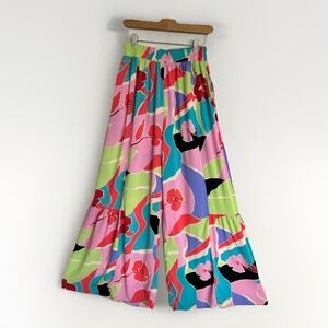 Anthropologie Easel Floral Palazzo Pants Resort Wear Tiered Wide Leg Beach Sz S